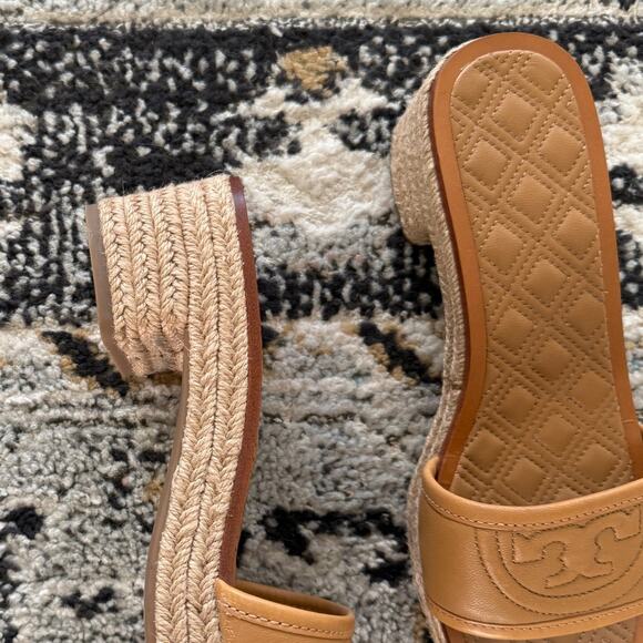 Tory Burch Tan Leather Fleming Espadrille Slide Heels - Picture 4 of 5